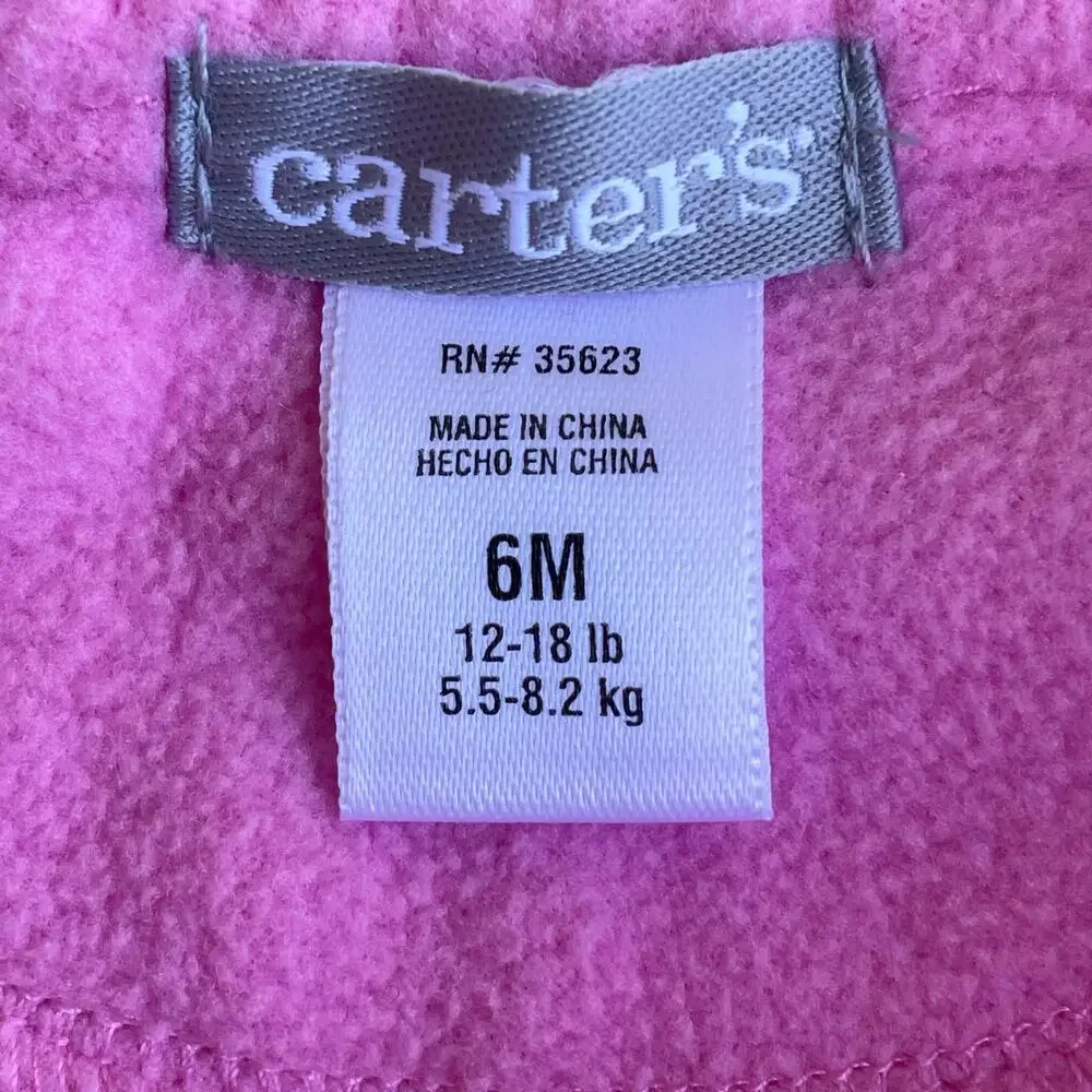 Vintage Carter's Pink Fleece One Piece Romper 6 M Infant Sweet Ballerina Outfit